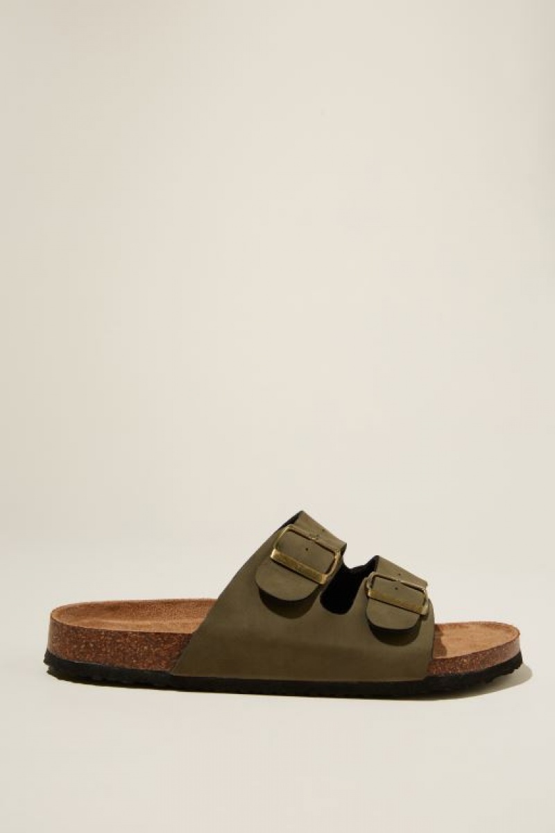 Cotton On Double Buckle Men\'s Sandals Khaki | Lm5eNEIAF9b