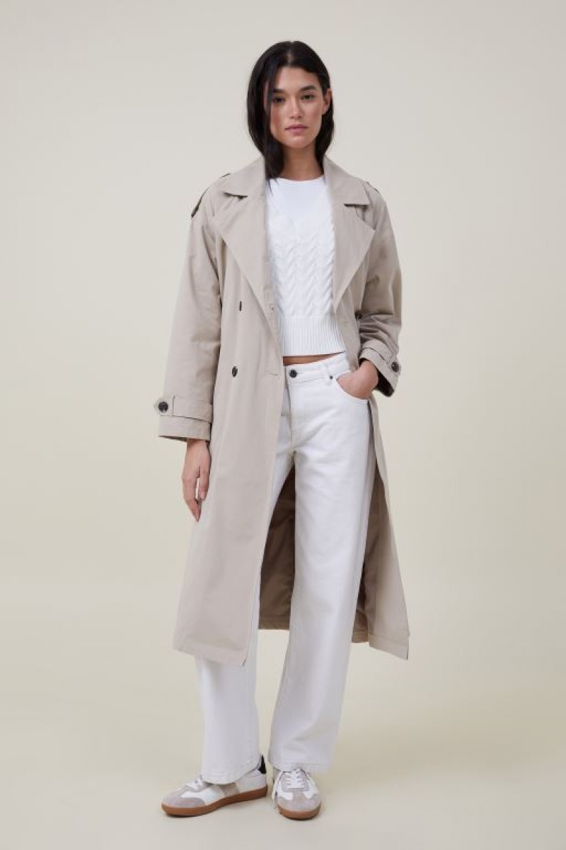 Cotton On Drop Shoulder Trench Coat Women's Jackets Grey Brown | dtqfvbbq2Nt