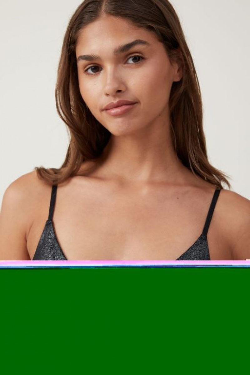 Cotton On Emma Sparkle Triangle Bralette Women's Bras Black | Z1thESDgxwz