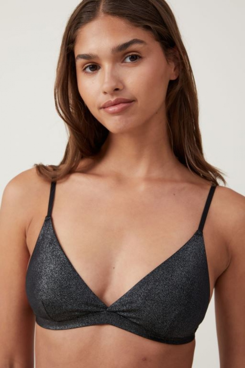 Cotton On Emma Sparkle Triangle Women's Bralette Black | uFG1kP22y24