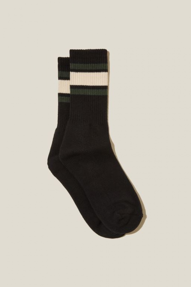 Cotton On Essential Men\'s Socks Black / Green / White Stripes | C0du4A7gJhF