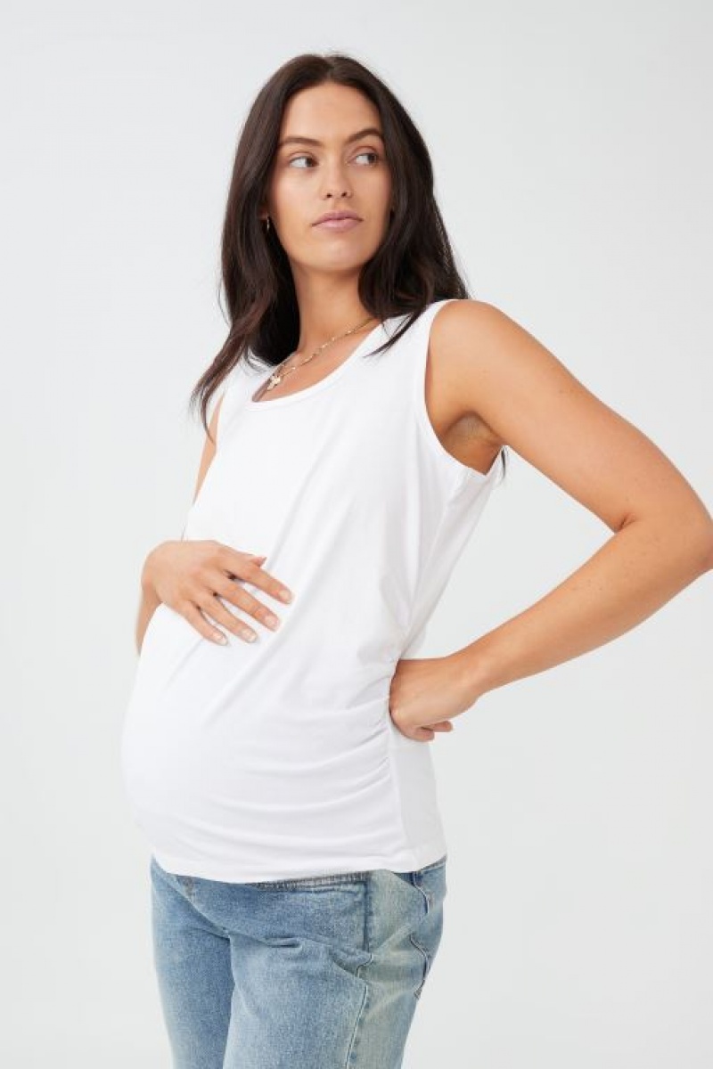 Cotton On Everyday Gathered Side Tank Women\'s Maternity Wear White | 8A7HqQwUvNo