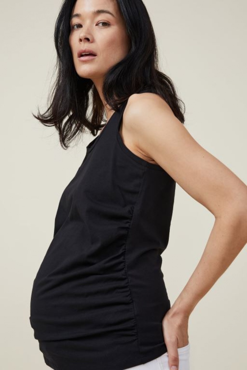 Cotton On Everyday Gathered Side Tank Women's Maternity Wear Black | 25RK0UKoezA