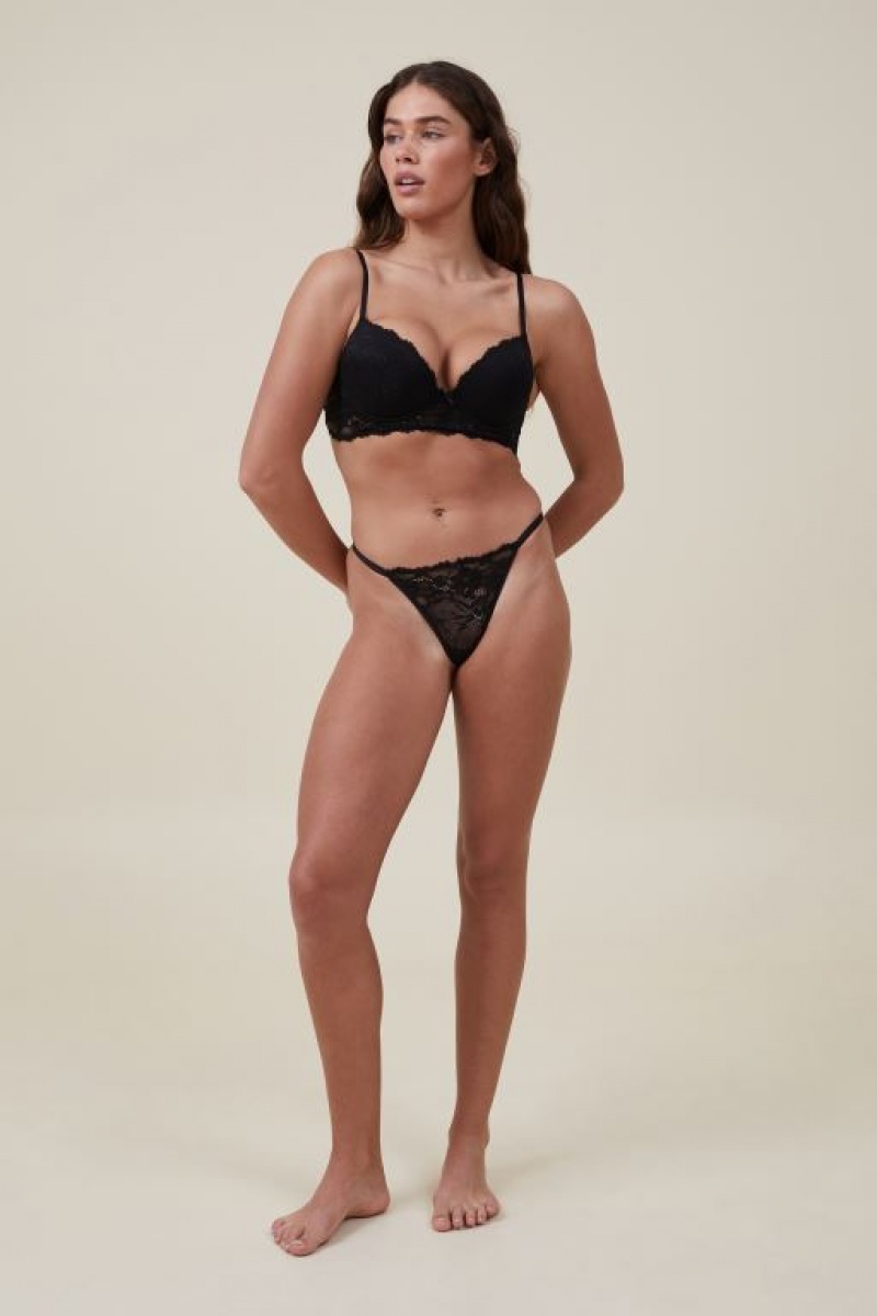 Cotton On Everyday Lace Longline Push Up 2 Women's Bras Black | qb1ErGU7mfY