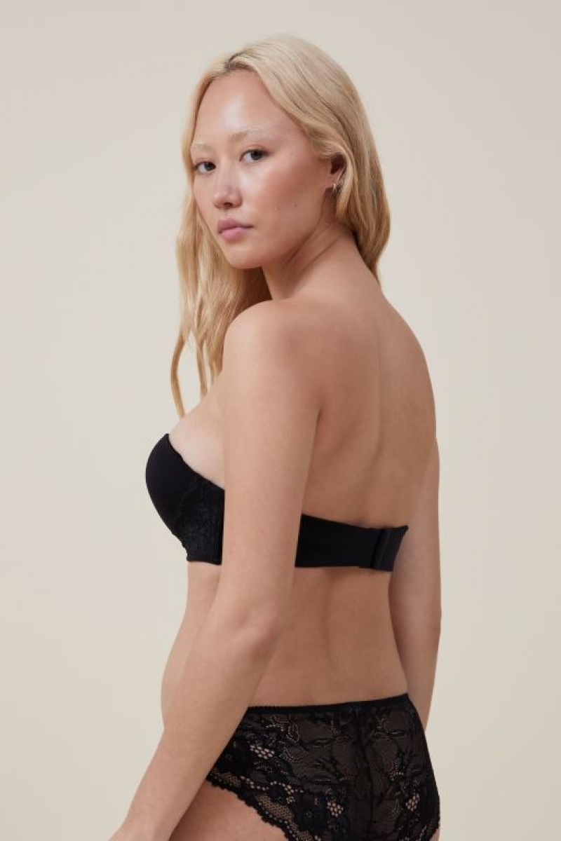 Cotton On Everyday Lace Strapless Push Up 2 Women's Bras Black | 8RHHr1uHOeU