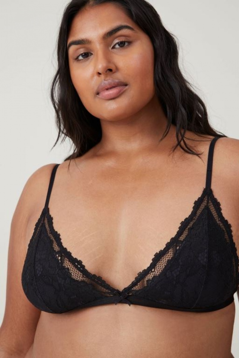 Cotton On Everyday Lace Triangle Padded Bralette Women's Bras Black | Qvq69Lvo8On