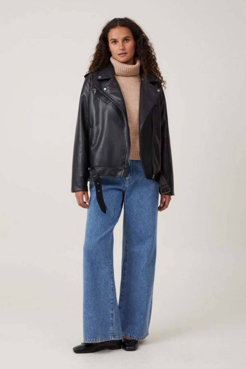 Cotton On Faux Leather Biker Women's Jackets Black | bDBxUwm5xkl