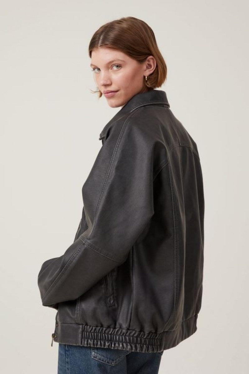 Cotton On Faux Leather Bomber Women's Jackets Black | vUxsHThQY3j