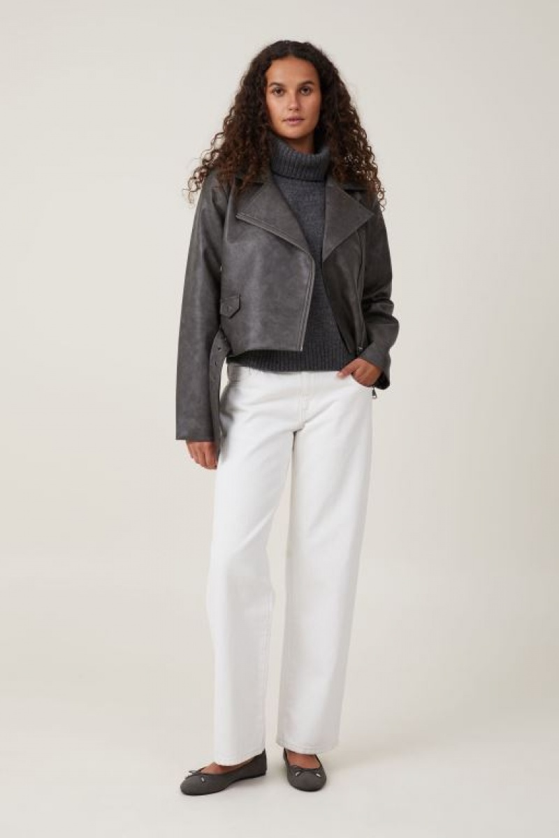 Cotton On Faux Leather Cropped Biker Women\'s Jackets Black | KcyipmiF360