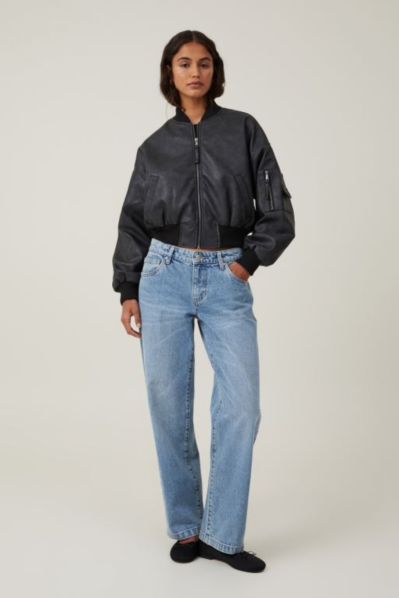 Cotton On Faux Leather Cropped Bomber Women's Jackets Black | 4L5wrygILGV