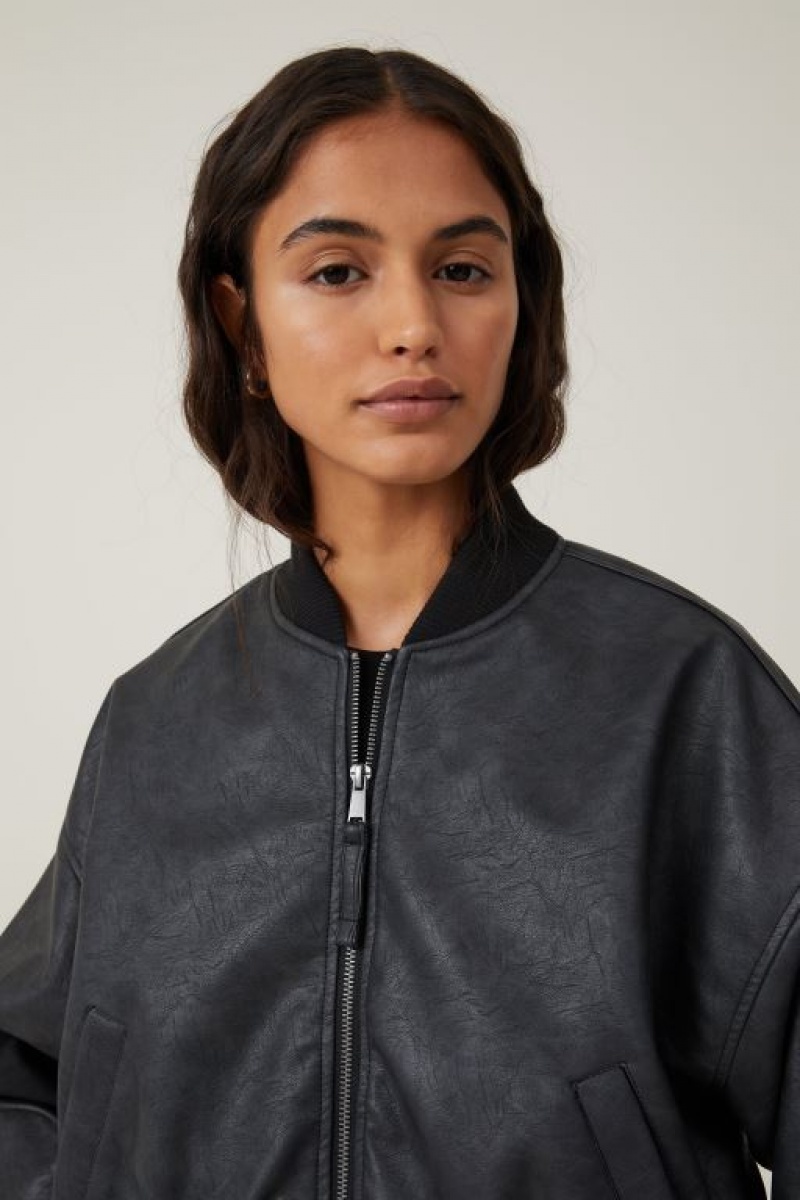 Cotton On Faux Leather Cropped Bomber Women's Jackets Black | 4L5wrygILGV