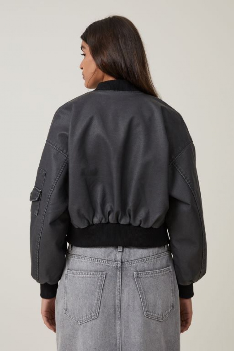Cotton On Faux Leather Cropped Bomber Women's Jackets Black | jbPTqjBecA6