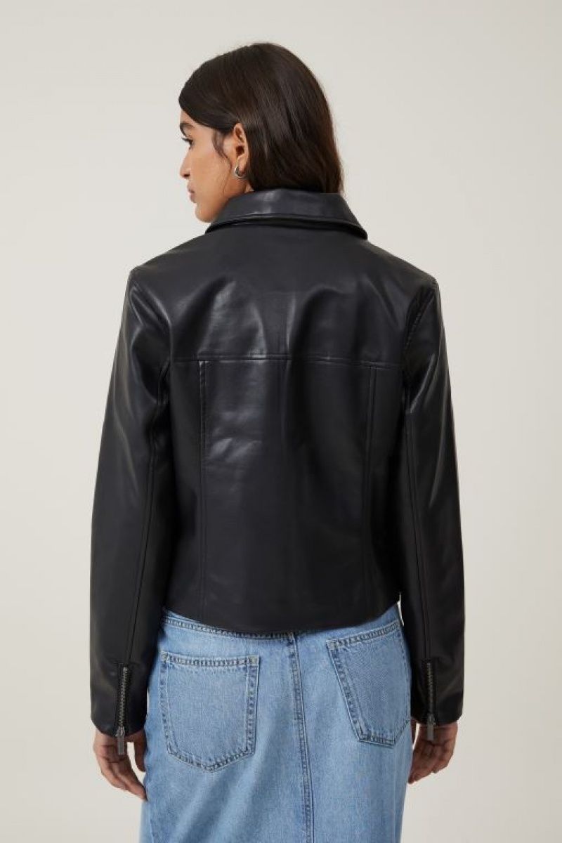 Cotton On Faux Leather Fitted Women's Jackets Black | oy2rJMI3Pj1