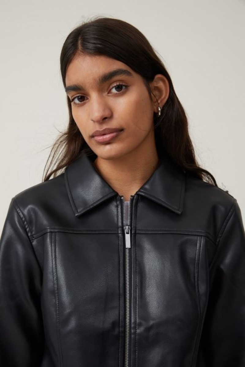 Cotton On Faux Leather Fitted Women's Jackets Black | oy2rJMI3Pj1