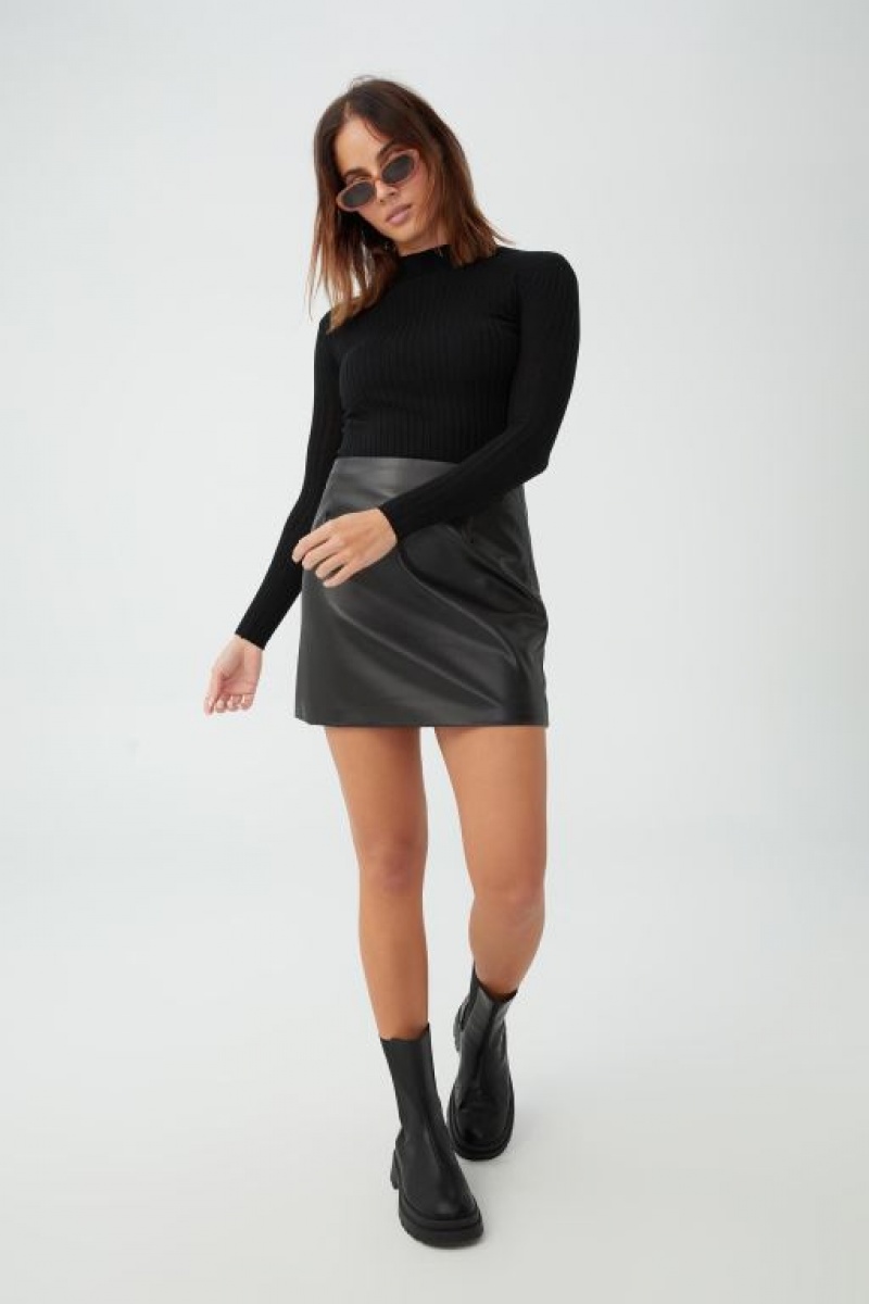 Cotton On Faux Leather Mini Women\'s Skirt Black | XlD7jQBY7Yx