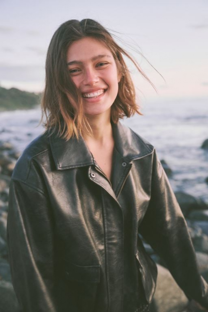 Cotton On Faux Leather Oversized Bomber Women's Jackets Black | uQN3SWjeWsk