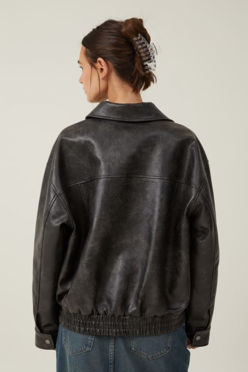 Cotton On Faux Leather Oversized Bomber Women's Jackets Black | uQN3SWjeWsk