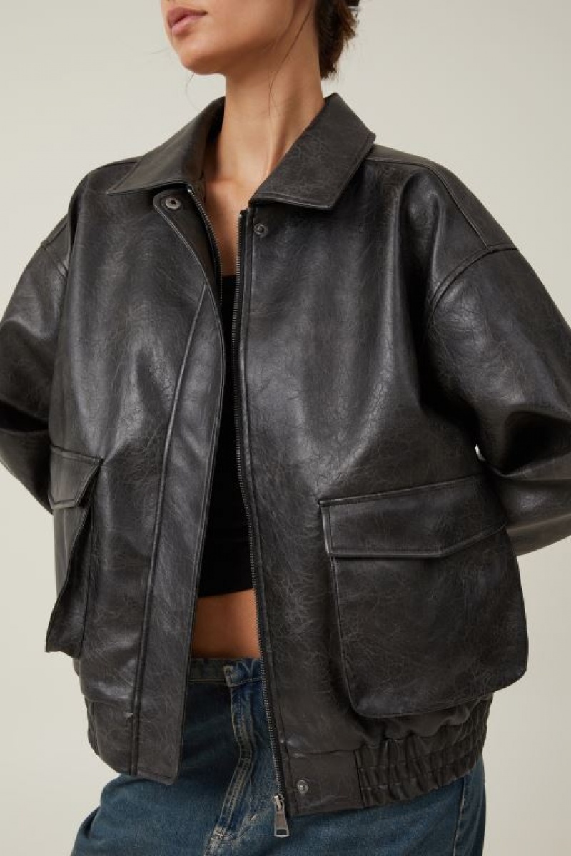 Cotton On Faux Leather Oversized Bomber Women's Jackets Black | uQN3SWjeWsk