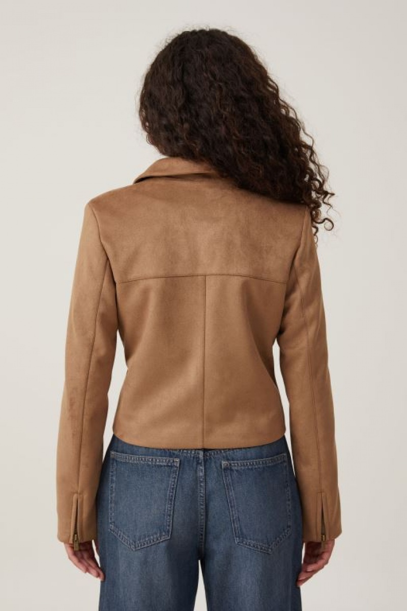 Cotton On Faux Suede Fitted Zip Women's Jackets Brown | A5MyjaAra8S