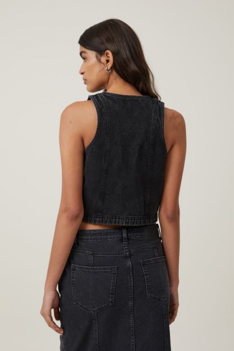 Cotton On Fitted Denim Vest Women's Jackets Deep Grey Black | NFUFLADlac9