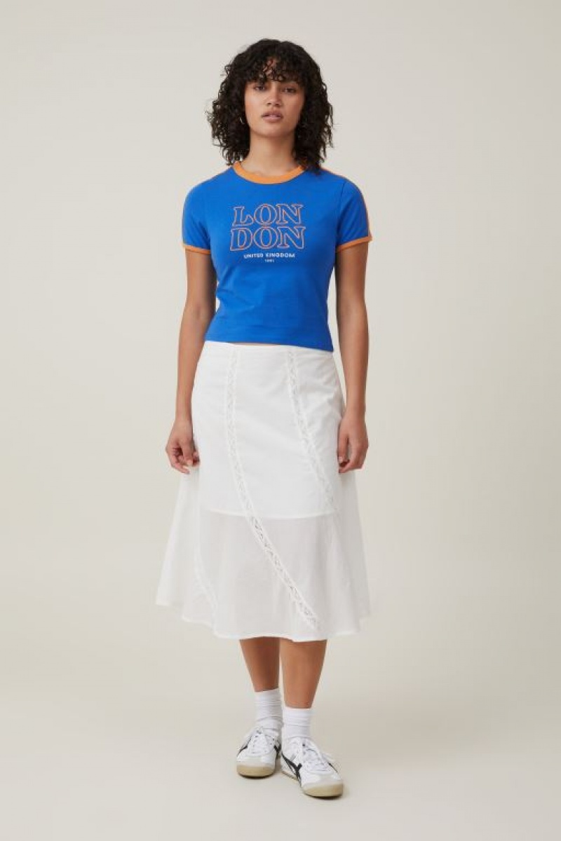 Cotton On Fitted Graphic Longline Women's Graphic T-Shirts Blue | J1YBnpgmGtU