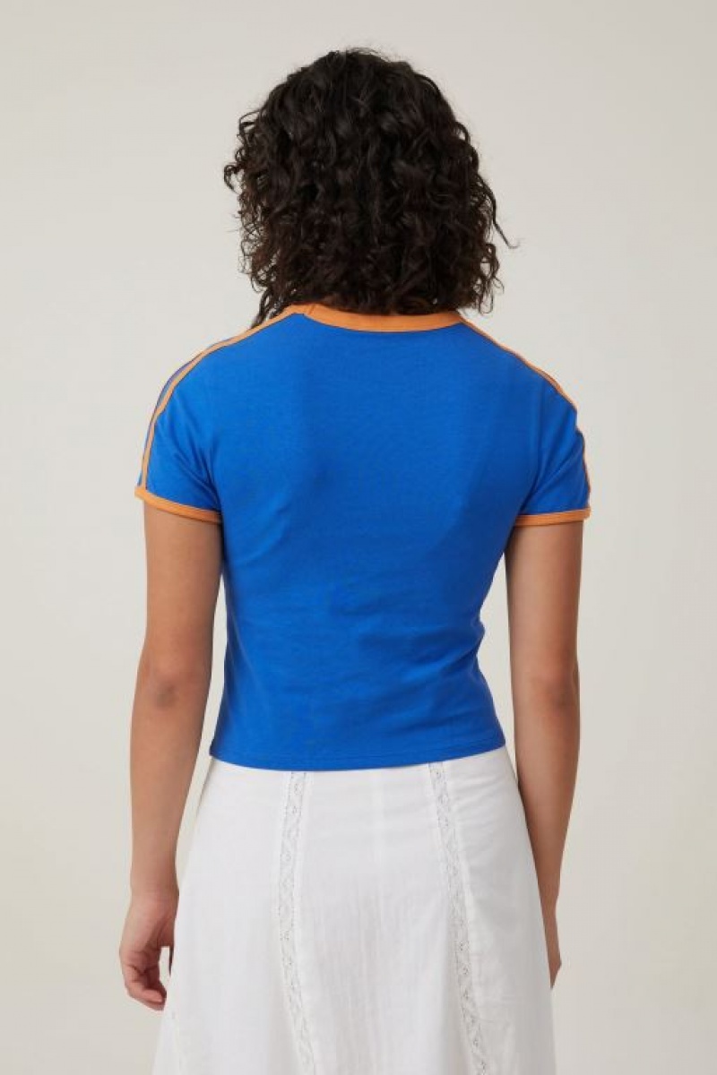 Cotton On Fitted Graphic Longline Women's Graphic T-Shirts Blue | J1YBnpgmGtU
