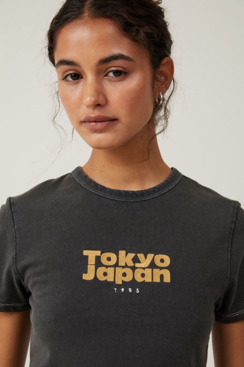 Cotton On Fitted Graphic Longline Women's Graphic T-Shirts Black | ZqZN8Z4ytI8