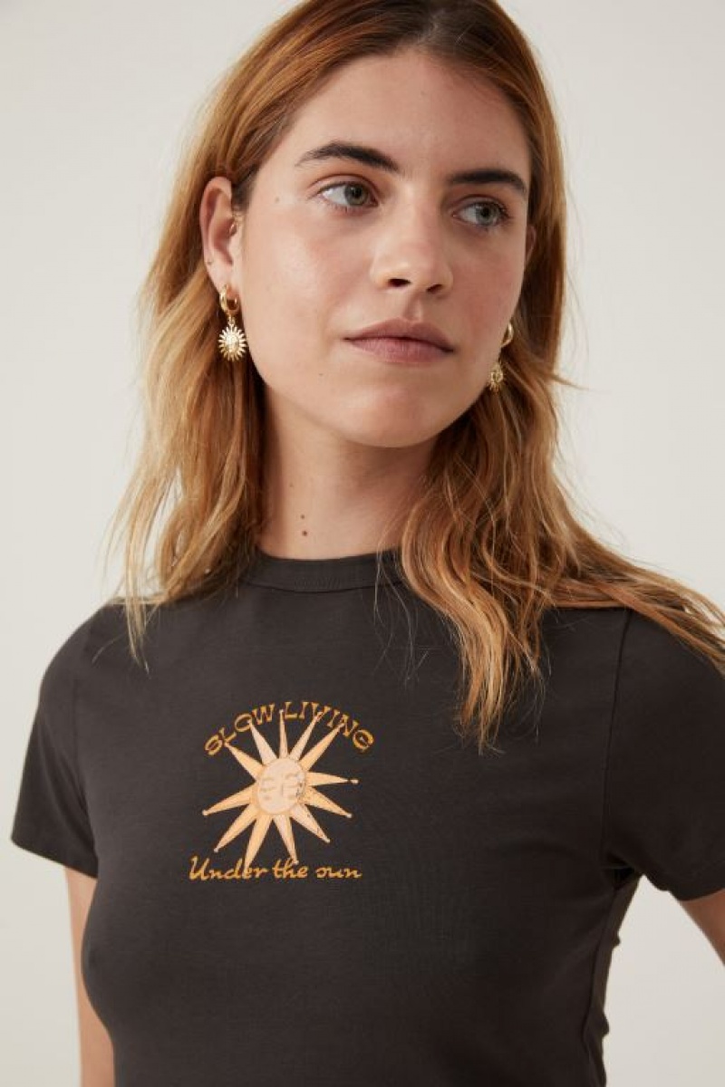 Cotton On Fitted Graphic Longline Women's Graphic T-Shirts Orange / Black | 9Lu1M1oewoa
