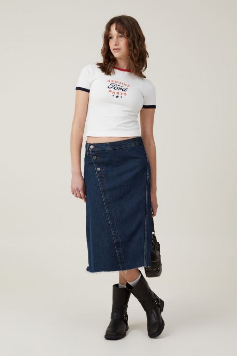 Cotton On Fitted Longline Ford Women's Graphic T-Shirts White | CulAf4D6JS6