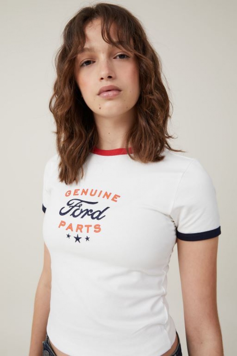 Cotton On Fitted Longline Ford Women's Graphic T-Shirts White | CulAf4D6JS6