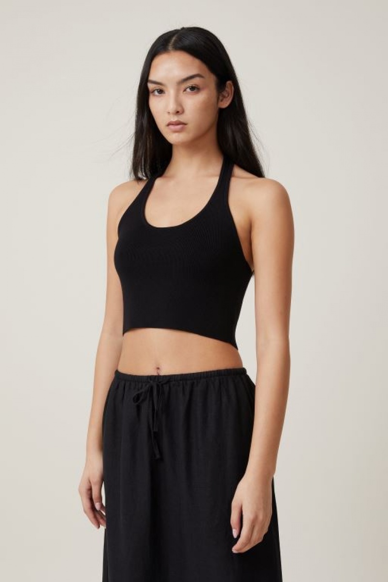 Cotton On Fitted Summer Halter Women's Knitwear Black | zDRFA1azU6i