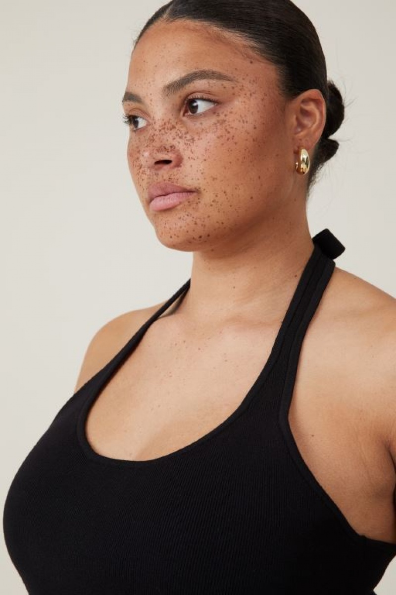 Cotton On Fitted Summer Halter Women's Tanks Black | veJ89PA3l6Y