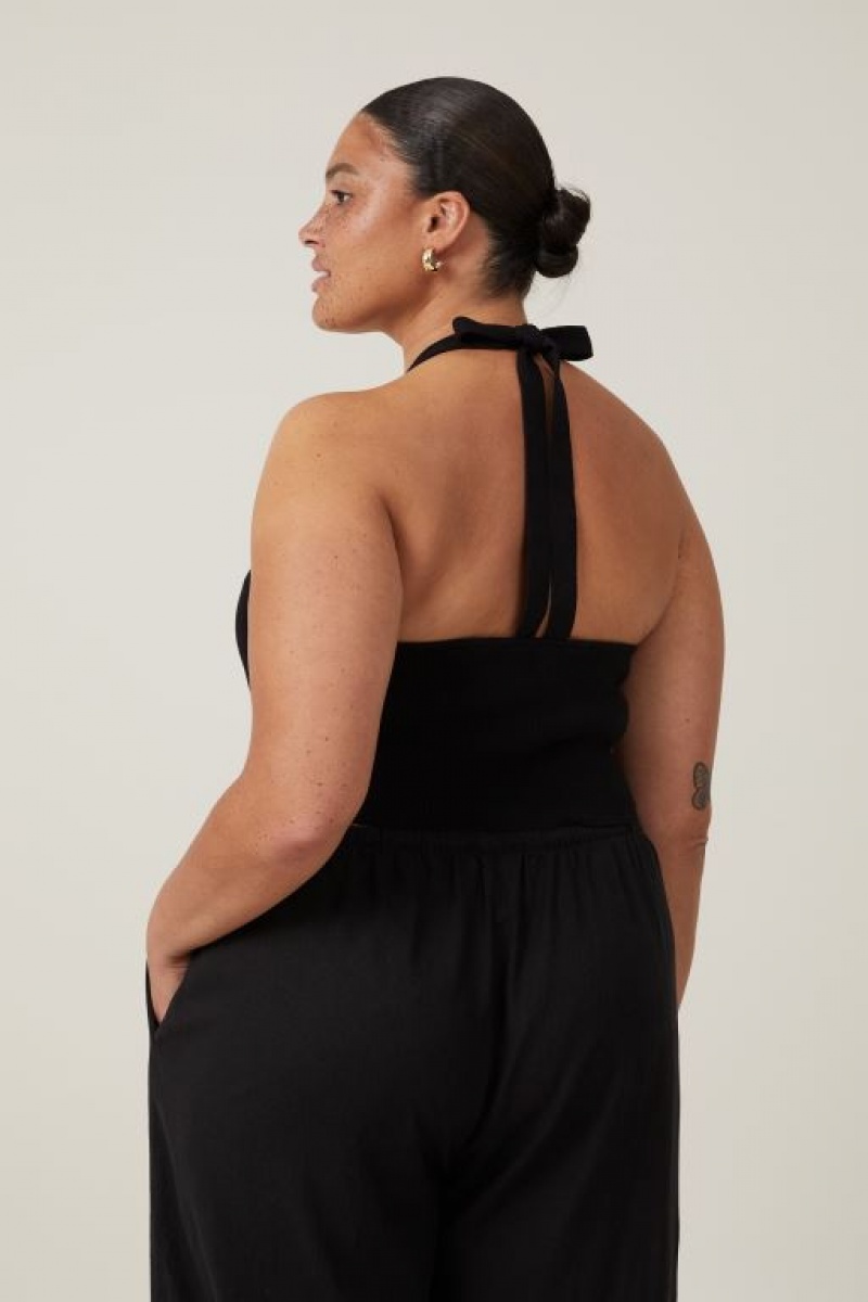 Cotton On Fitted Summer Halter Women's Tanks Black | veJ89PA3l6Y
