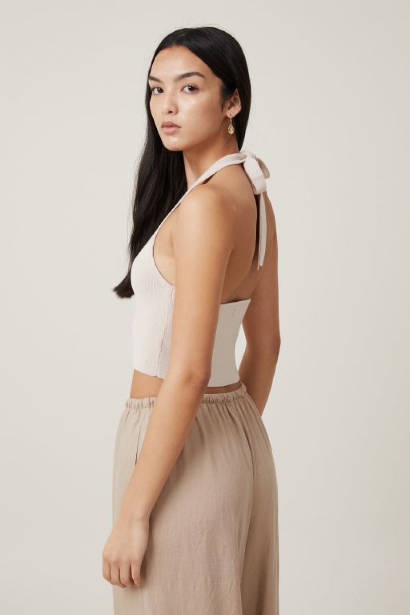Cotton On Fitted Summer Halter Women's Tanks Grey | qdLRqaVM5Vf