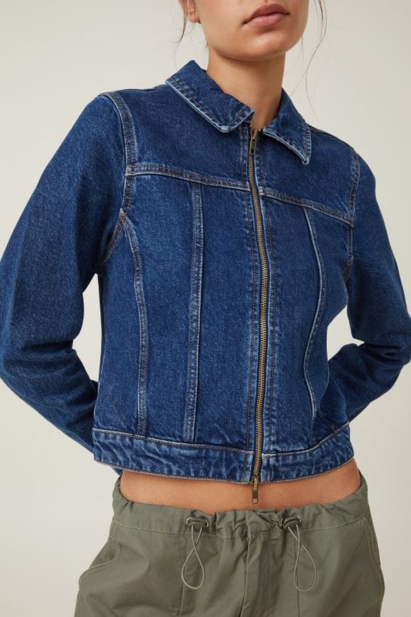 Cotton On Fitted Zip Denim Women's Jackets Blue | cgBQuNyKR6s