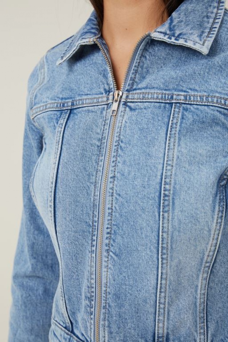 Cotton On Fitted Zip Denim Women's Jackets Blue | Z1EDa4ywbxY