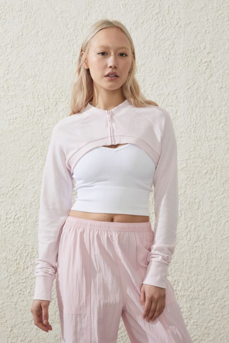Cotton On Fleece Zip Through Shrug Women\'s Jumpers Pink | JtJqodhj2gX