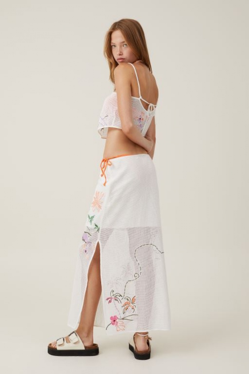 Cotton On Florence Embroidered Midi Women's Skirt Vacay | SE84Hq1lAy2
