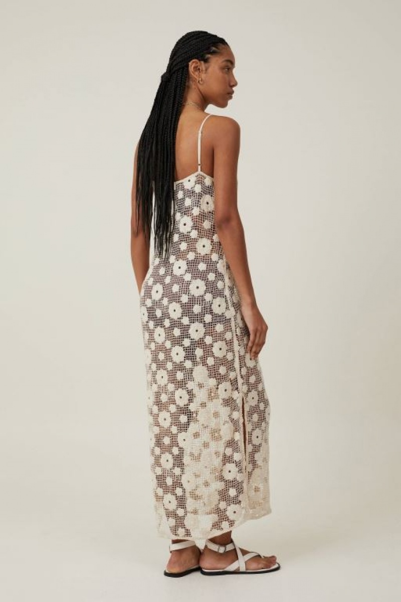 Cotton On Flower Crochet Women's Maxi Dress Ecru | rBJ7vfY673X
