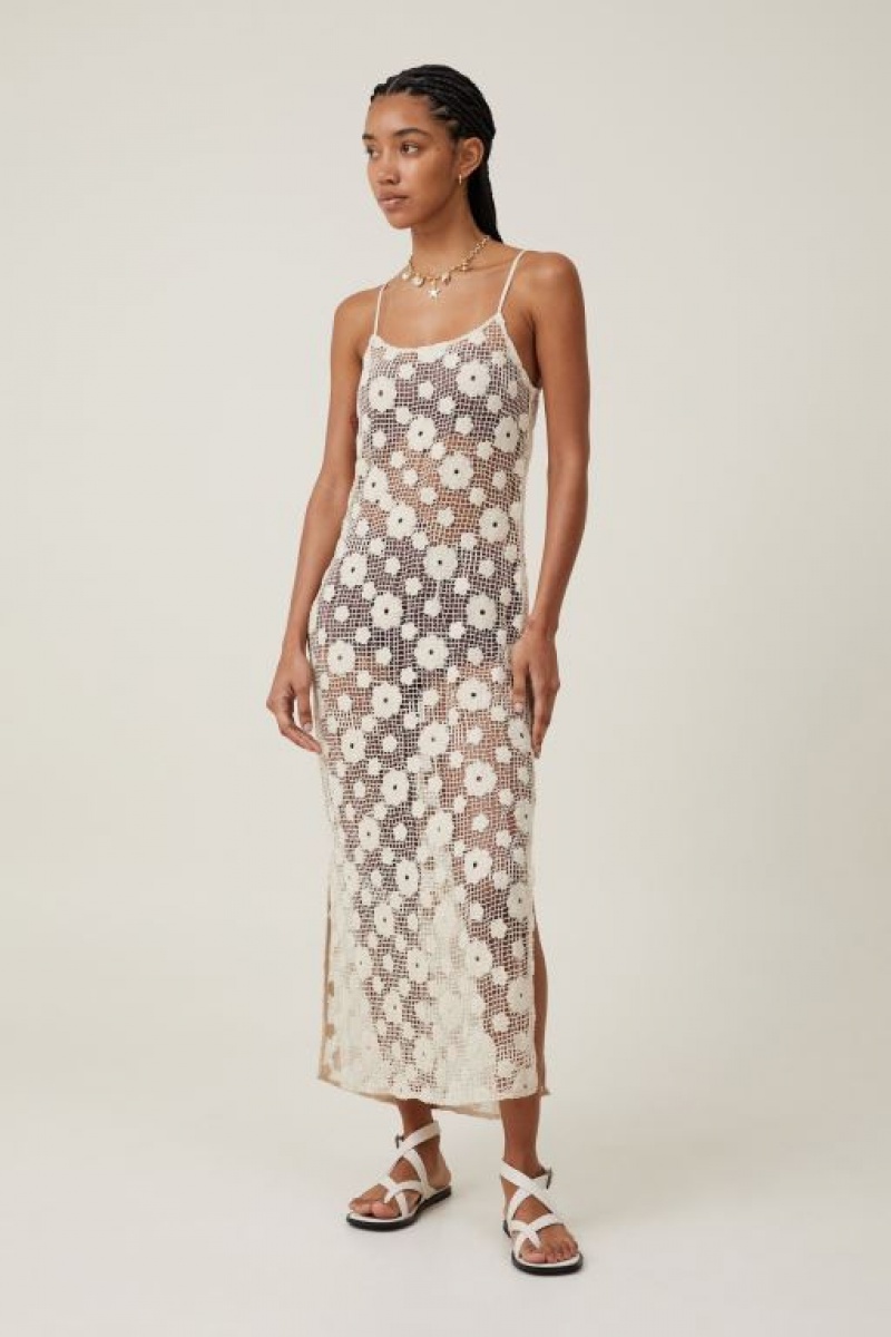 Cotton On Flower Crochet Women\'s Maxi Dress Ecru | rBJ7vfY673X