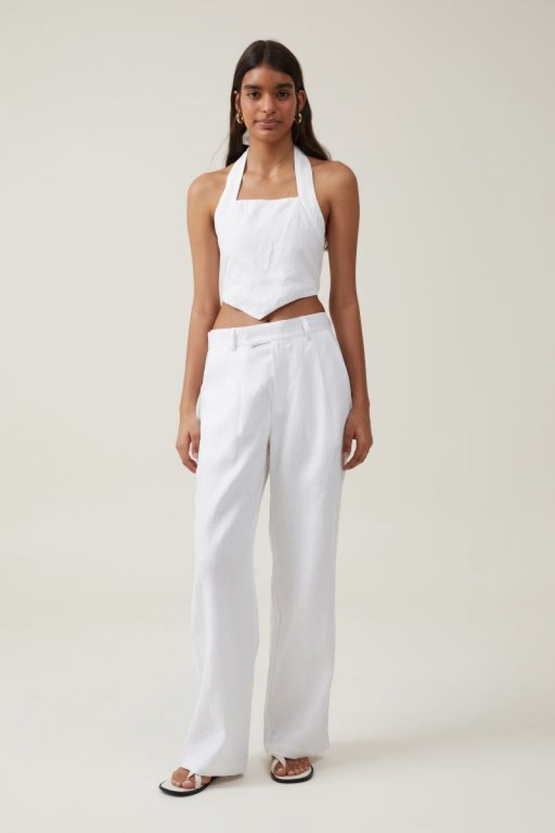 Cotton On Frankie Linen Halter Top Women's Shirts White | ciuN51AXQXj