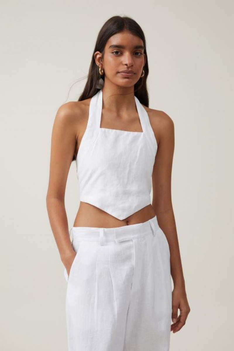 Cotton On Frankie Linen Halter Top Women\'s Shirts White | ciuN51AXQXj