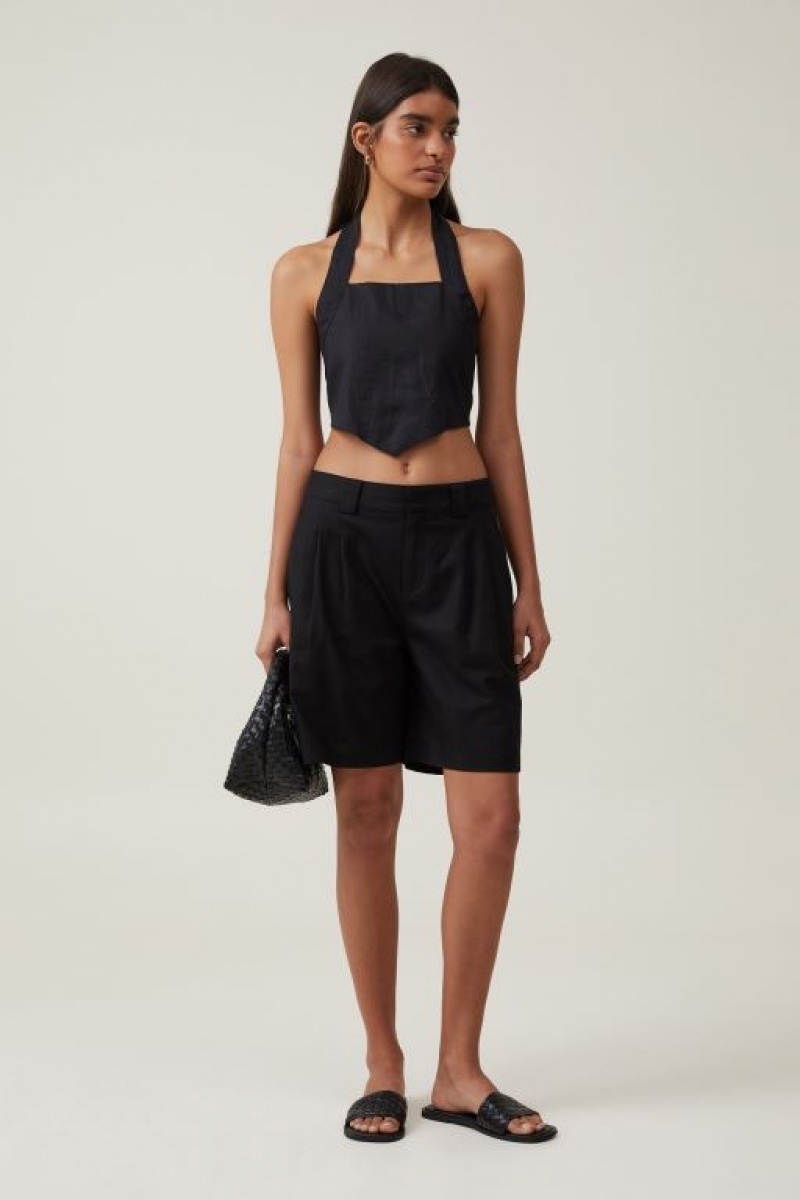 Cotton On Frankie Linen Halter Top Women's Shirts Black | CDGT3KJNDbu