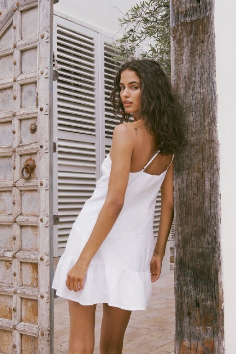 Cotton On Frankie Linen One Shoulder Women's Mini Dress White | 34ktuyAa5Fg