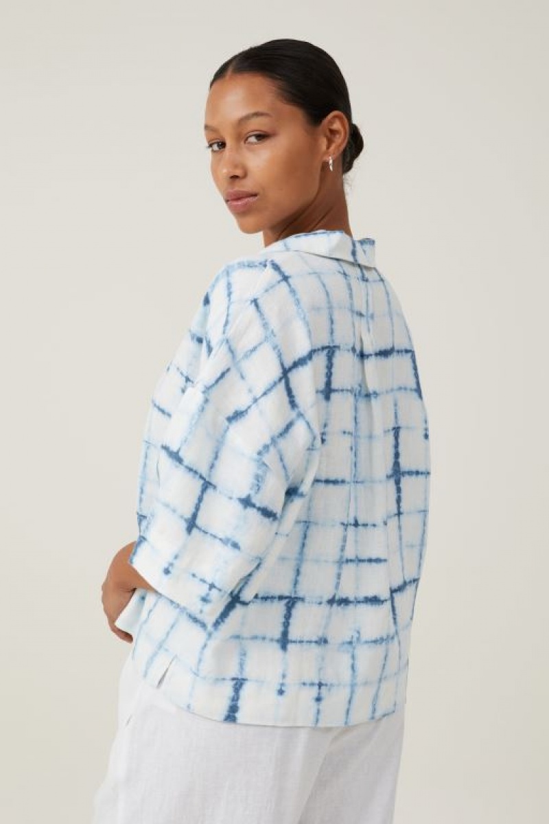 Cotton On Frankie Linen Short Sleeve Women's Shirts Shibori | MY6kylrGC3k