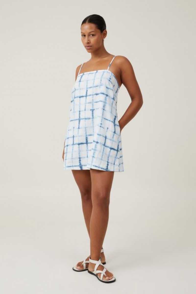 Cotton On Frankie Linen Women's Mini Dress Blue | dAYr8x9RfEz