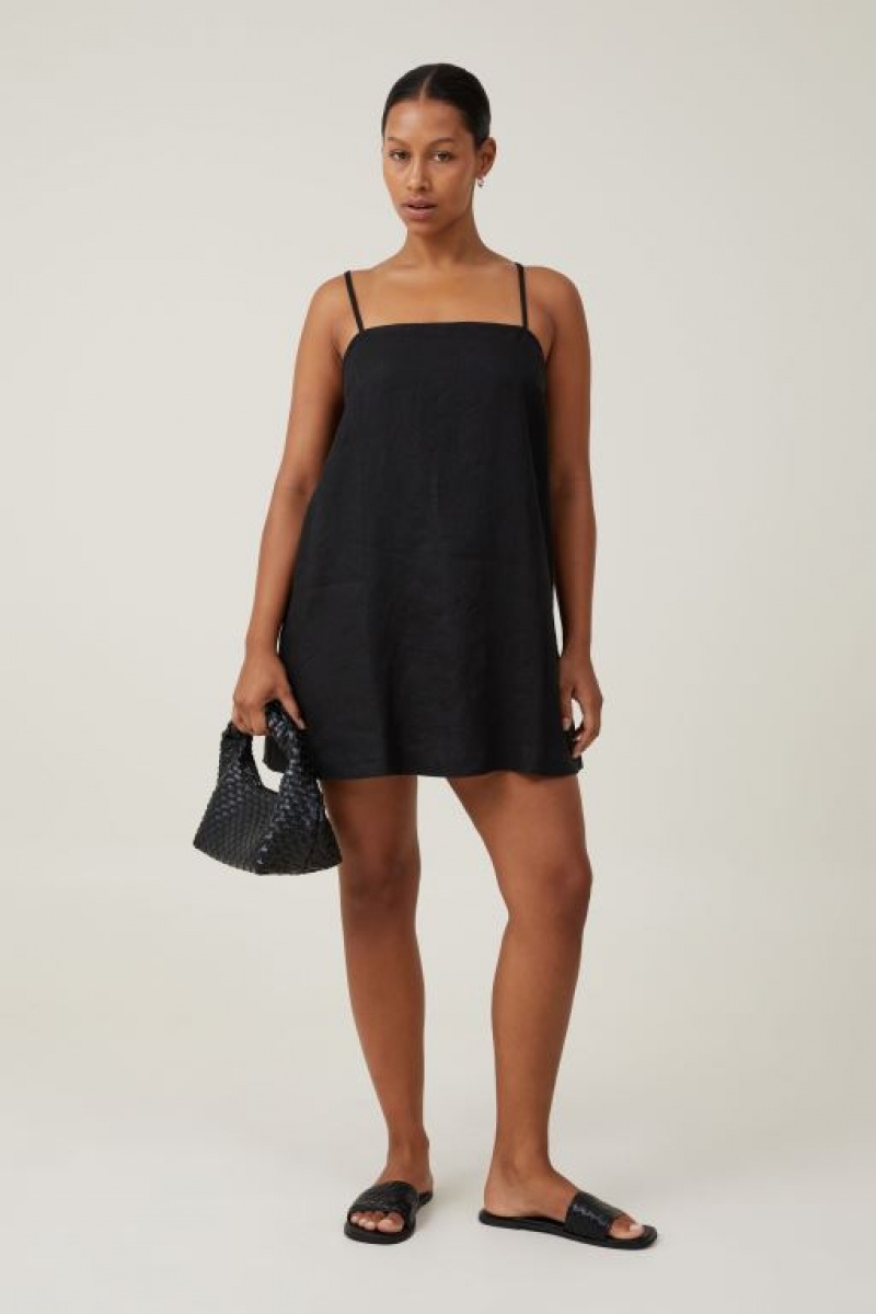 Cotton On Frankie Linen Women's Mini Dress Black | zV84rWRTnex
