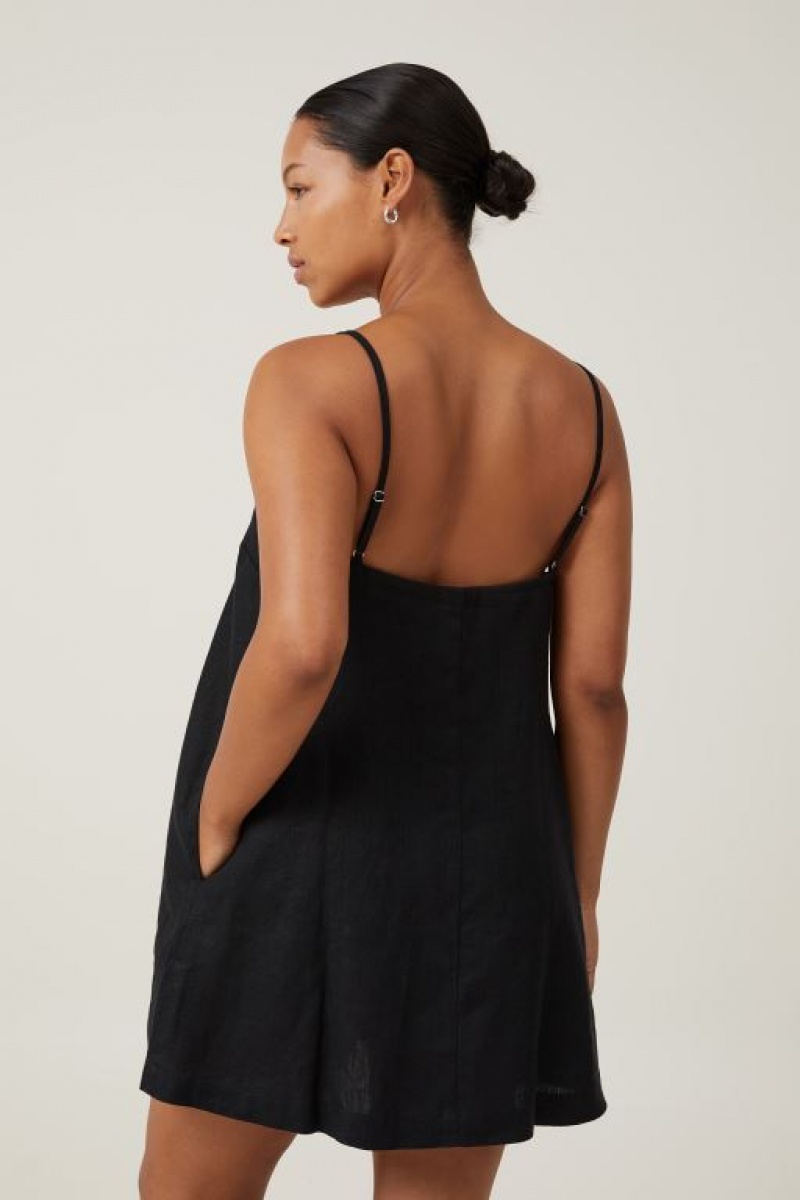 Cotton On Frankie Linen Women's Mini Dress Black | zV84rWRTnex