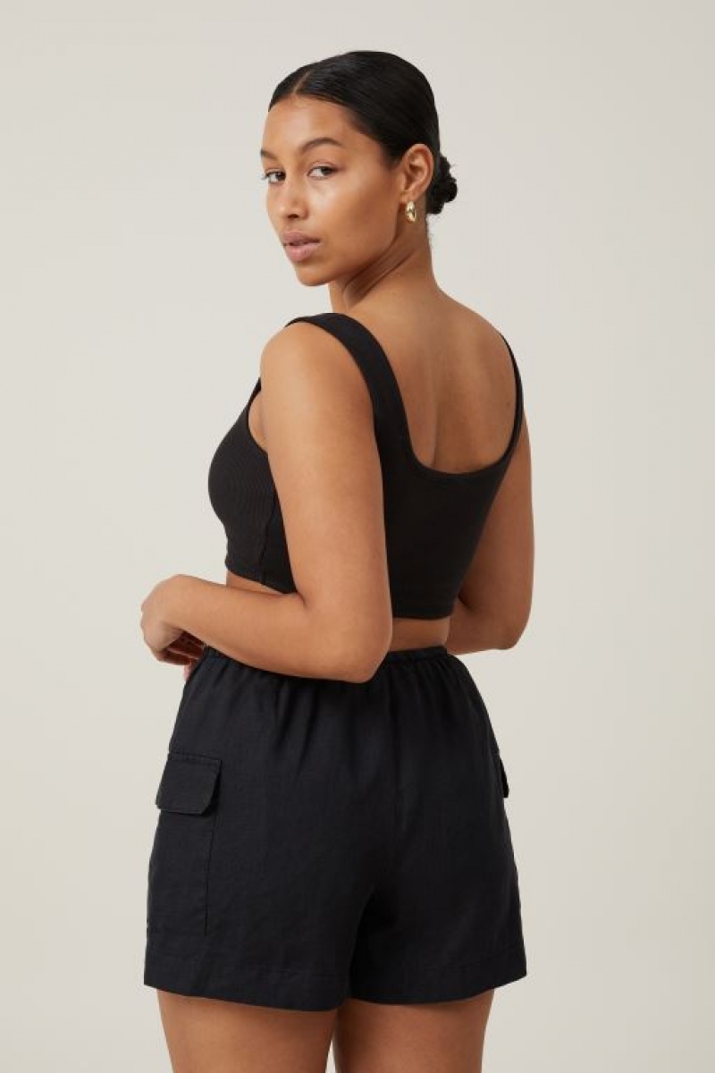 Cotton On Frankie Linen Women's Shorts Black | 7gZ3ylhNw8Z
