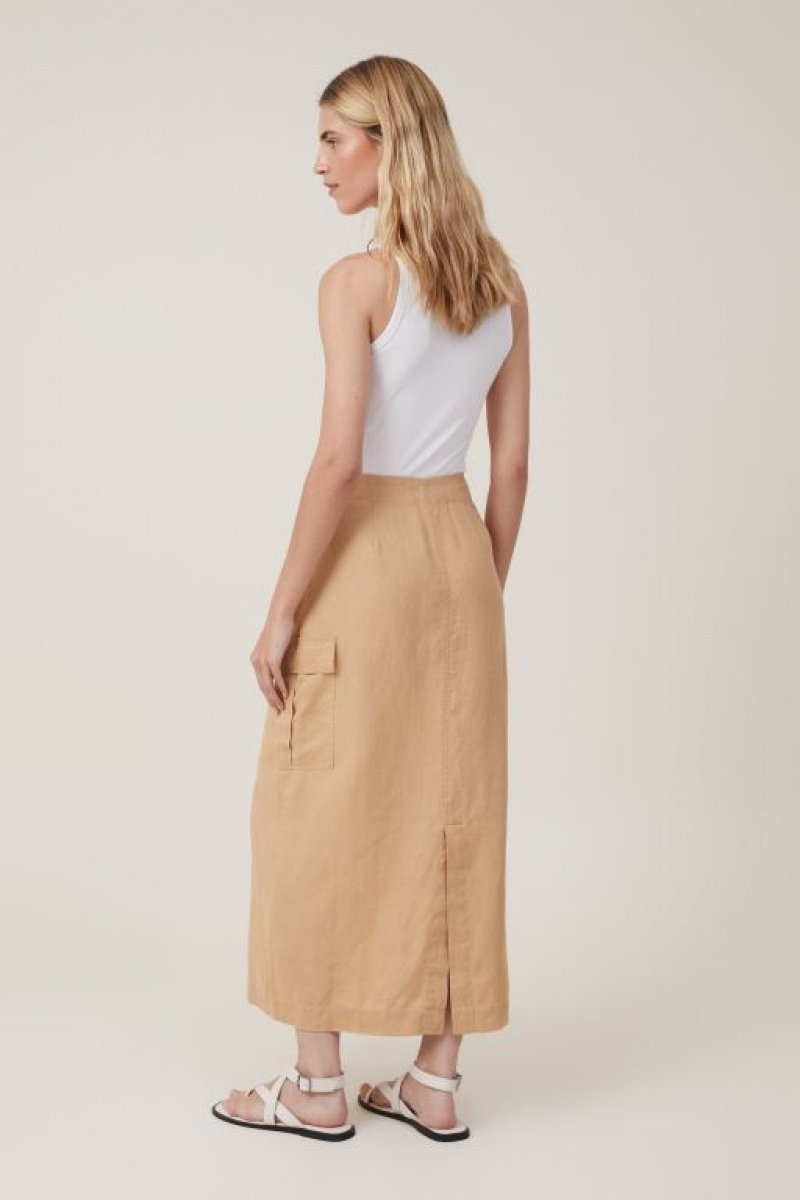 Cotton On Frankie Utility Linen Women's Skirt Brown | nqVdsw9Lqpj